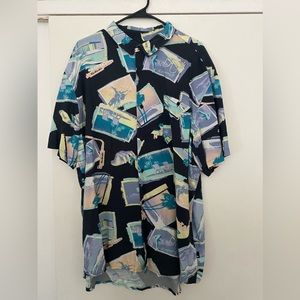 Quicksilver men’s summer Hawaiian shirts print beach graphic 2XL